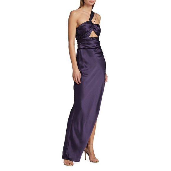 THE SEI Silk One-Shoulder Cut-Out Gown in Fig Color - Picture 3 of 15